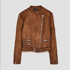 ZARA Faux suede tan biker jacket